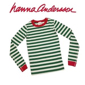 Hanna Andersson Kids Long John Red & Green Stripe Organic Cotton PJ Top 14